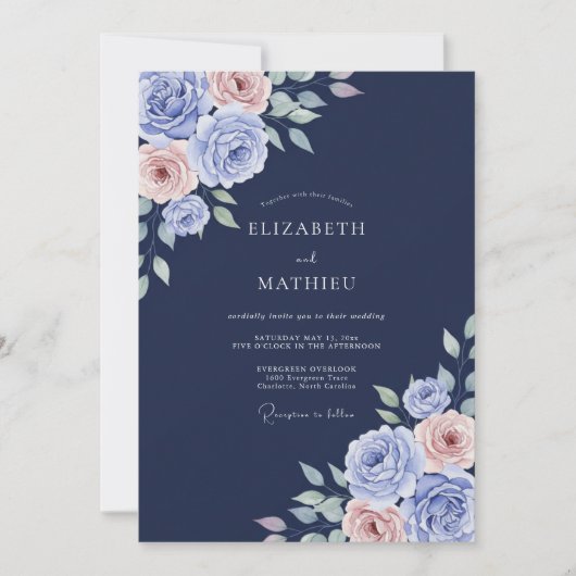 Invitation Mariage Rose Pervenche Navy (Devant)