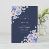 Invitation Mariage Rose Pervenche Navy (Debout devant)