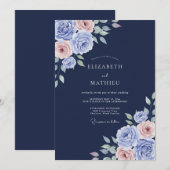 Invitation Mariage Rose Pervenche Navy (Devant / Derrière)