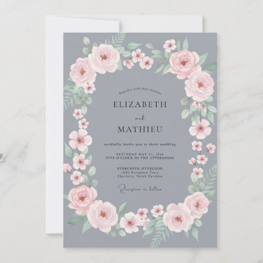 Invitation Mariage Rose Pétale d'Ardoise Rose (Devant)