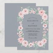 Invitation Mariage Rose Pétale d'Ardoise Rose (Devant / Derrière)