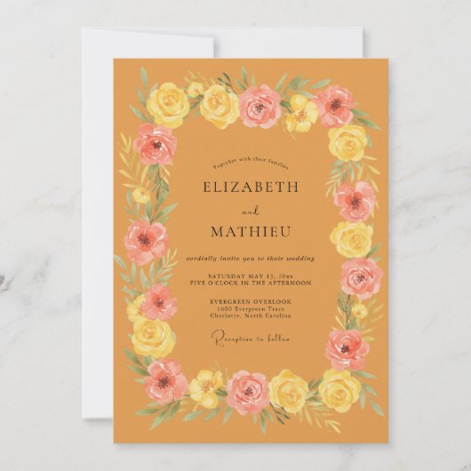Invitation Mariage Rose Pétale Ocre Rose (Devant)