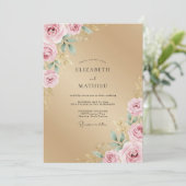 Invitation Mariage Rose Pétale Rose Champagne (Debout devant)