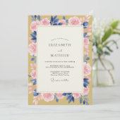 Invitation Mariage Rose Pétale Rose Moutarde (Debout devant)
