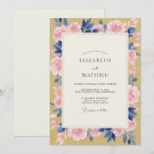 Invitation Mariage Rose Pétale Rose Moutarde (Devant / Derrière)