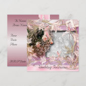 Invitation Mariage rose photo cadre floral (Devant / Derrière)