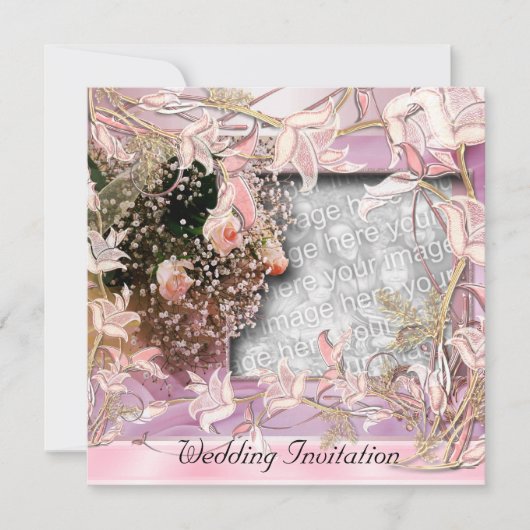 Invitation Mariage rose photo cadre floral (Devant)