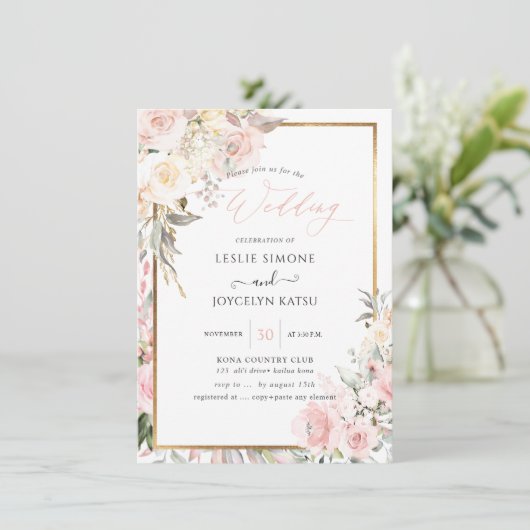Invitation Mariage Rose PixDezines Watercolor Blush (Debout devant)