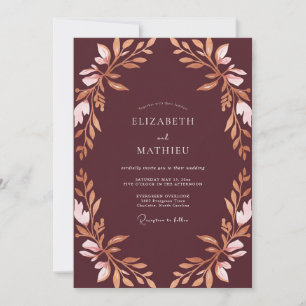 Invitation Mariage Rose Plum Copper Feuillu