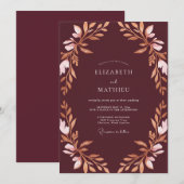 Invitation Mariage Rose Plum Copper Feuillu (Devant / Derrière)