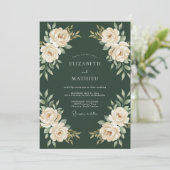 Invitation Mariage Rose Polie Vert Foncé (Debout devant)