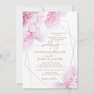 Invitation Mariage rose poony rose aquarelle rose mariage fle