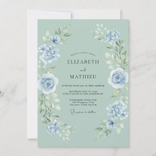 Invitation Mariage Rose Poudre Bleue Céladon