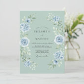 Invitation Mariage Rose Poudre Bleue Céladon (Debout devant)