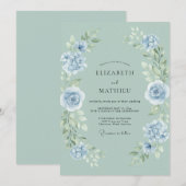 Invitation Mariage Rose Poudre Bleue Céladon (Devant / Derrière)