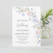 Invitation Mariage rose pourpre Fleur sauvage printemps (Debout devant)