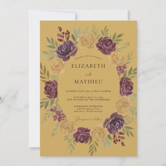 Invitation Mariage Rose Pourpre Moutarde (Devant)