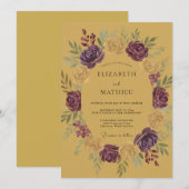 Invitation Mariage Rose Pourpre Moutarde (Devant / Derrière)