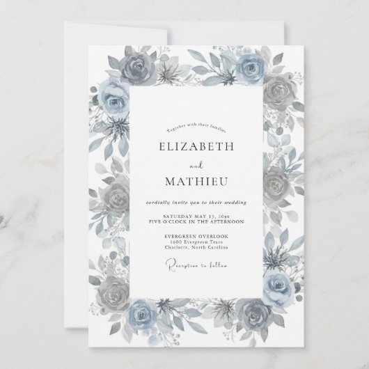Invitation Mariage Rose Poussiéreuse Ardoise Acier (Devant)