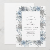 Invitation Mariage Rose Poussiéreuse Ardoise Acier (Devant / Derrière)