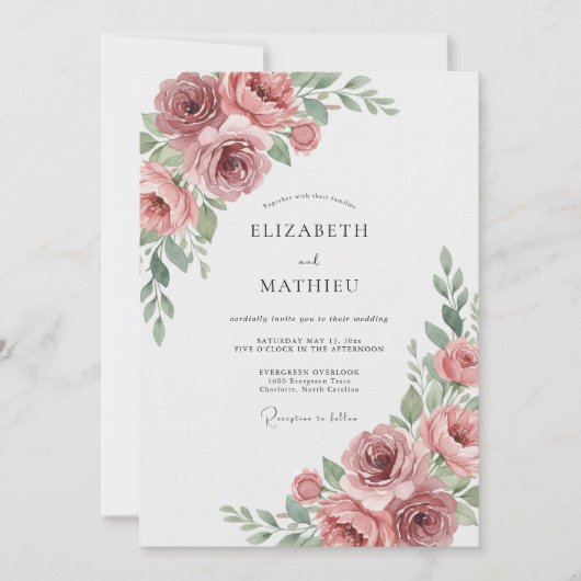 Invitation Mariage Rose Poussiéreuse Atténuée (Devant)