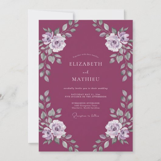 Invitation Mariage Rose Poussiéreuse Magenta (Devant)