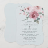 Invitation Mariage Rose Poussiéreuse Rose Bleu Clair (Devant / Derrière)