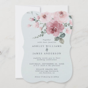 Invitation Mariage Rose Poussiéreuse Rose Bleu Clair