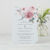 Invitation Mariage Rose Poussiéreuse Rose Bleu Clair (Debout devant)