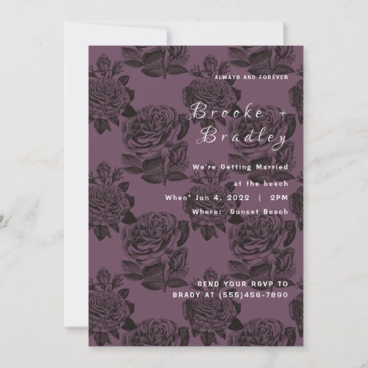 Invitation Mariage Rose Poussiéreuse Violet‑Gris (Devant)