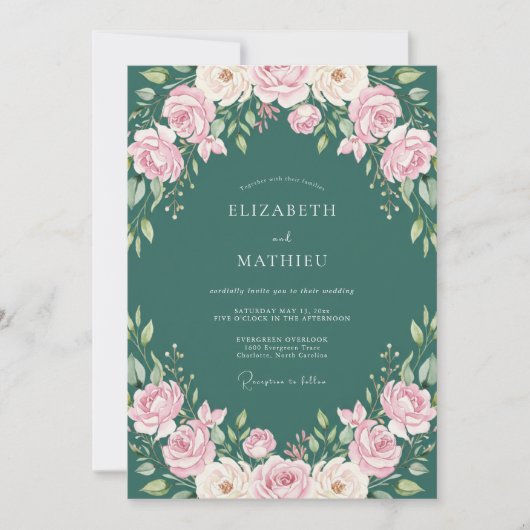 Invitation Mariage Rose Prospère Sarcelle (Devant)