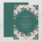 Invitation Mariage Rose Prospère Sarcelle (Devant / Derrière)