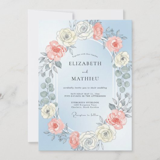 Invitation Mariage Rose Radiante Bleu Poudre (Devant)