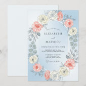 Invitation Mariage Rose Radiante Bleu Poudre (Devant / Derrière)