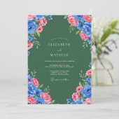 Invitation Mariage Rose Radiante Vert Chasseur (Debout devant)