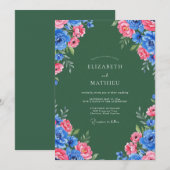 Invitation Mariage Rose Radiante Vert Chasseur (Devant / Derrière)