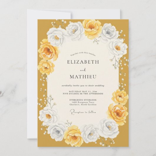 Invitation Mariage Rose Radieuse Jaune de Moutarde (Devant)