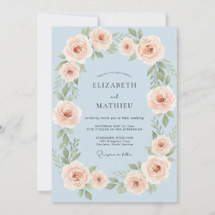 Invitation Mariage Rose Raffinée Bleu Bébé