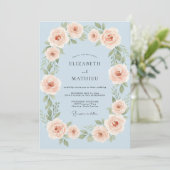 Invitation Mariage Rose Raffinée Bleu Bébé (Debout devant)