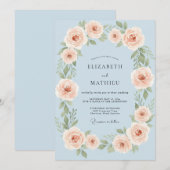 Invitation Mariage Rose Raffinée Bleu Bébé (Devant / Derrière)