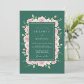 Invitation Mariage Rose Raffinée Vert Émeraude (Debout devant)