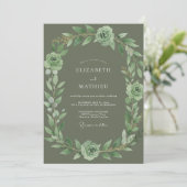 Invitation Mariage Rose Raffinée Vert Sauge (Debout devant)