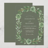 Invitation Mariage Rose Raffinée Vert Sauge (Devant / Derrière)