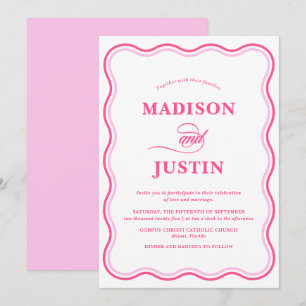 Invitation Mariage rose rétro Wavy