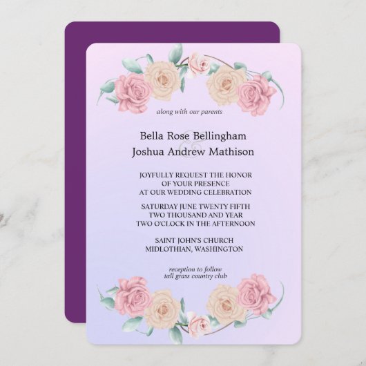 Invitation Mariage Rose romantique (Devant / Derrière)