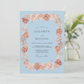Invitation Mariage Rose Romantique Bleu Clair (Debout devant)