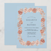 Invitation Mariage Rose Romantique Bleu Clair (Devant / Derrière)