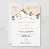Invitation Mariage rose rose blanc floral or vert (Devant)