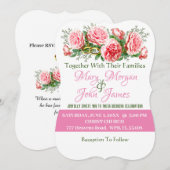 Invitation Mariage Rose Rose, Blanche & Verte (Devant / Derrière)