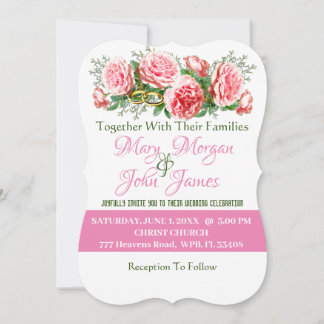 Invitation Mariage Rose Rose, Blanche & Verte